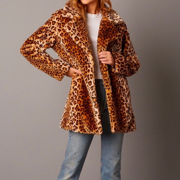 Open Collar Faux Fur Coat - Picture 2 of 4